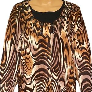 MONROE & Main Cardigan Sweater Size 2X Brown Animal Print Button Front Casual